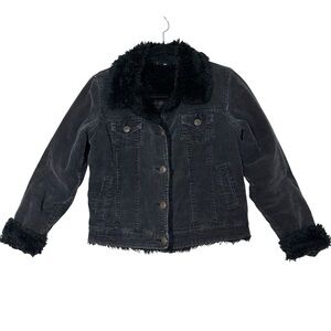Vintage Y2K Black Corduroy Shearling Single Breasted Penny Lane Jacket Baddie
